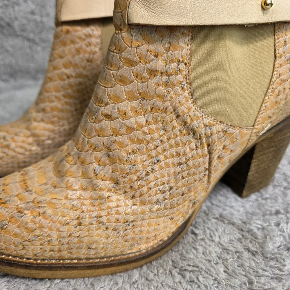 Rutz Walk in Cork Ankle Boots Tan Snakeskin Embossed Chelsea Womens 40 Excellent
